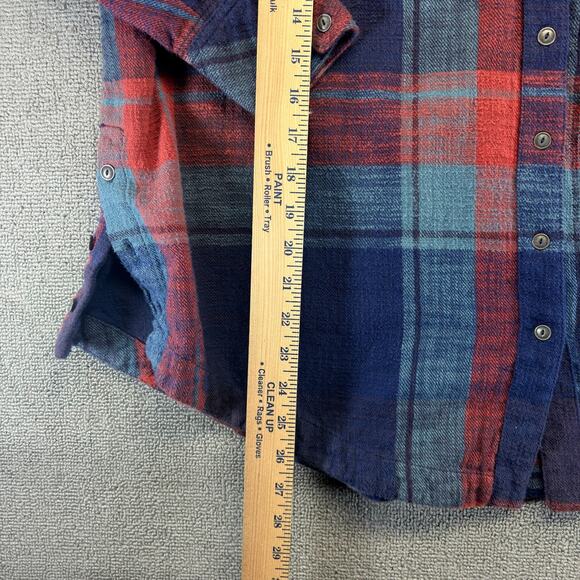 Free People Womens Flannel Blue XS/TP Plaid Oversized Long Sleeve Cat Eye Button - Picture 4 of 8